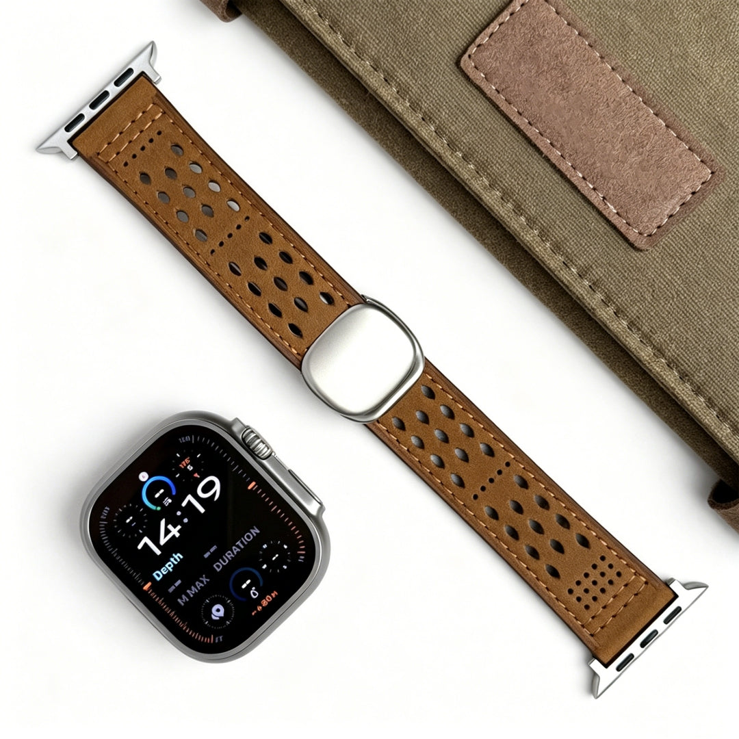 Atmungsaktives Magnetarmband aus Leder für die Apple Watch