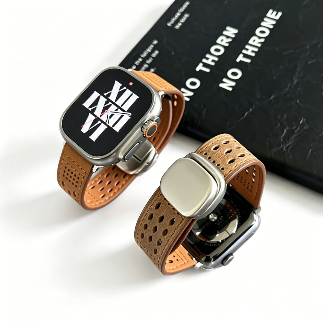 Atmungsaktives Magnetarmband aus Leder für die Apple Watch