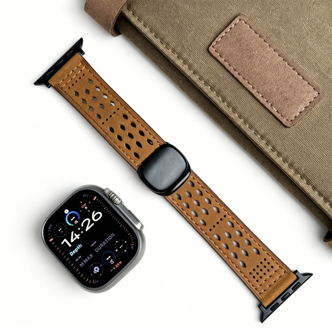 Atmungsaktives Magnetarmband aus Leder für die Apple Watch