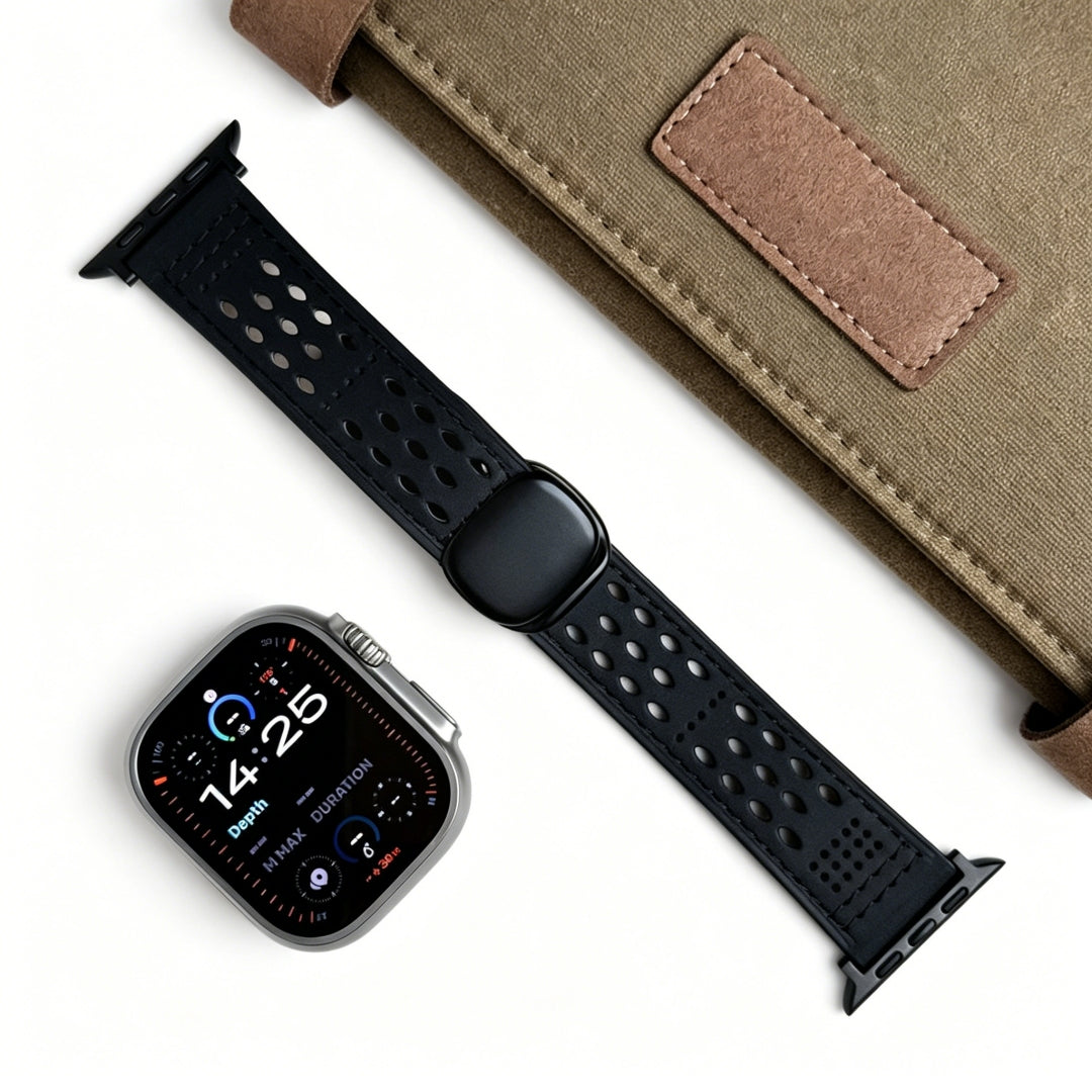 Atmungsaktives Magnetarmband aus Leder für die Apple Watch