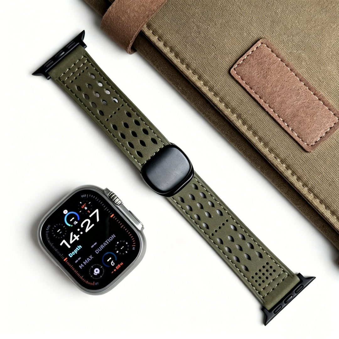 Atmungsaktives Magnetarmband aus Leder für die Apple Watch