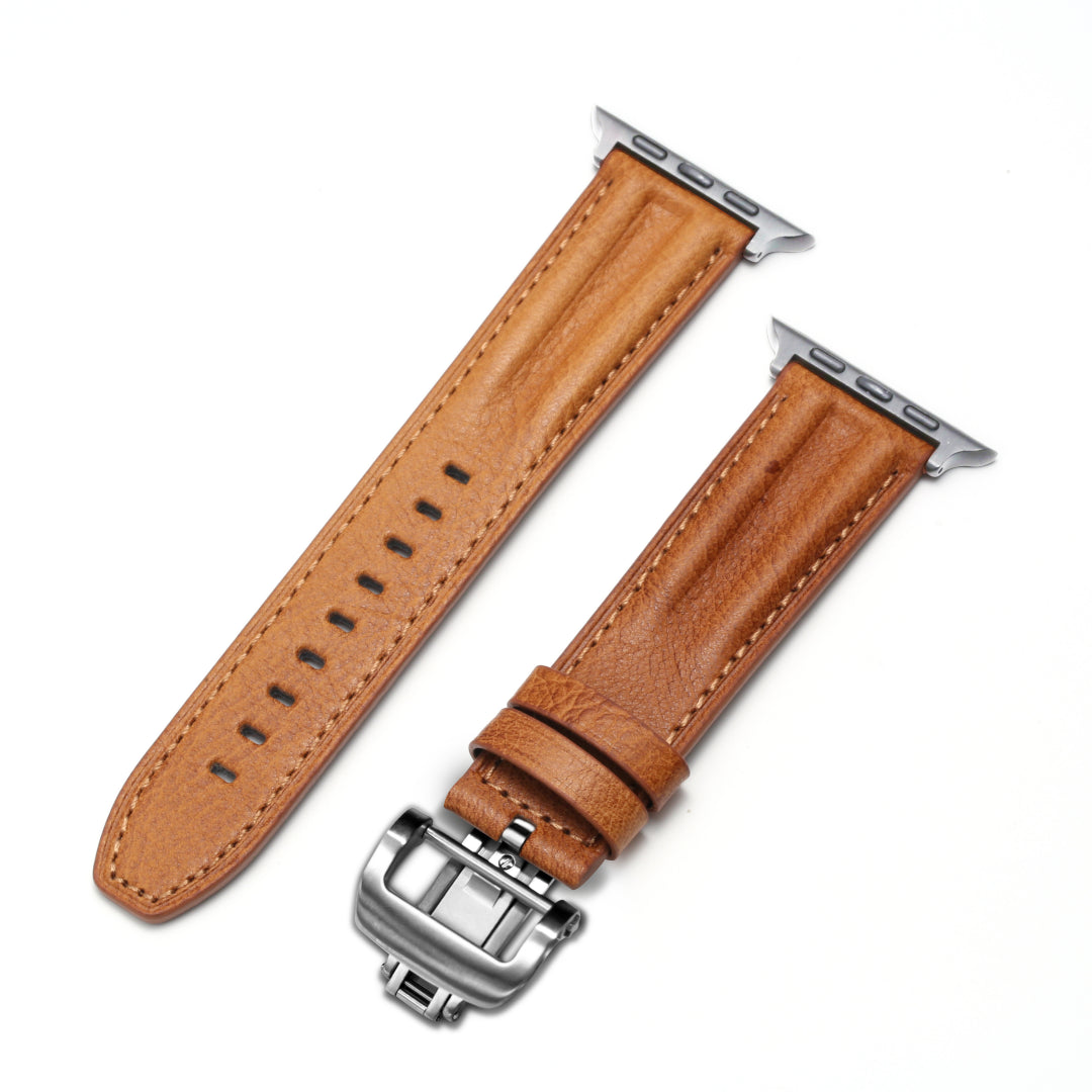 Luxury Butterfly Buckle Groove Leather Band For Apple Watch