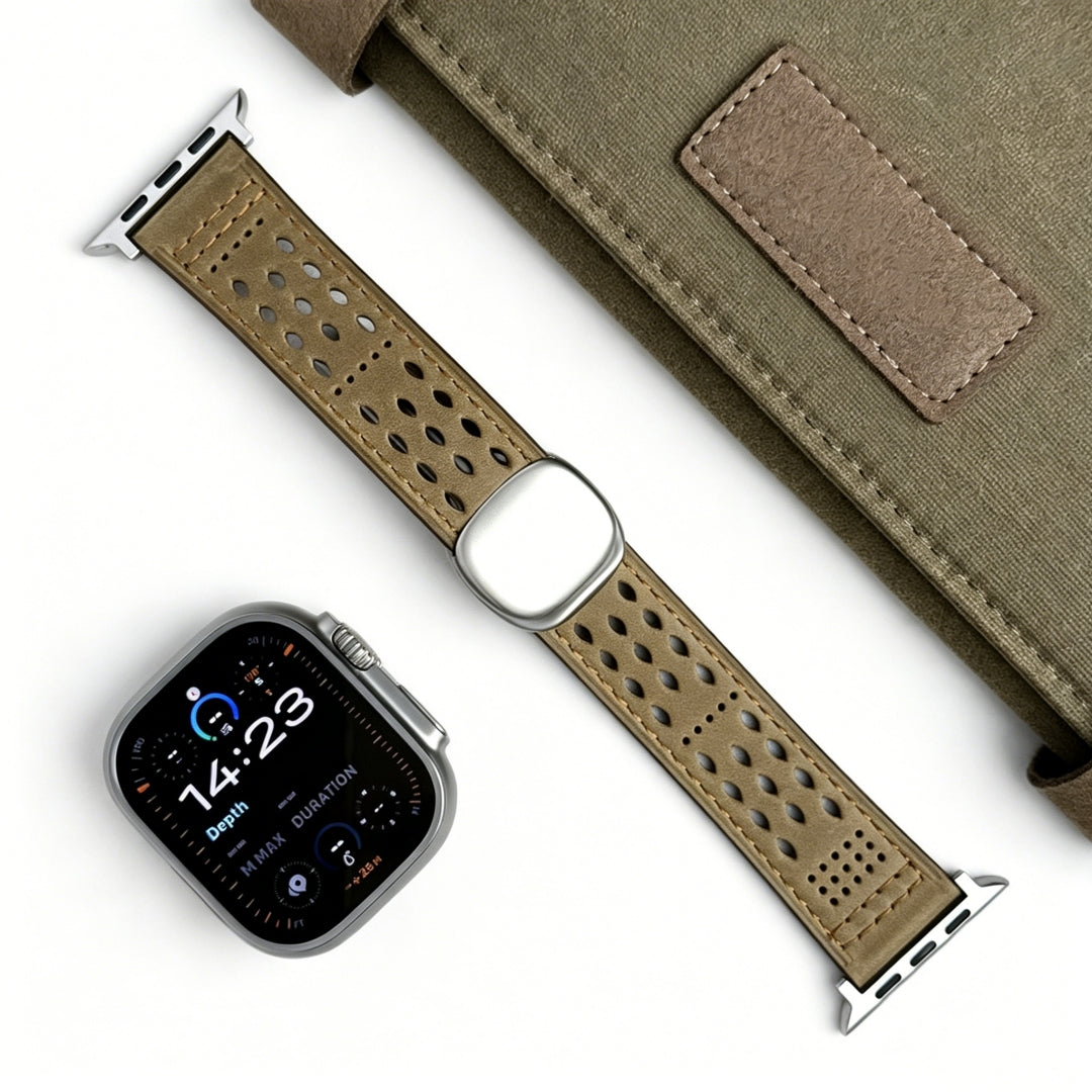 Atmungsaktives Magnetarmband aus Leder für die Apple Watch