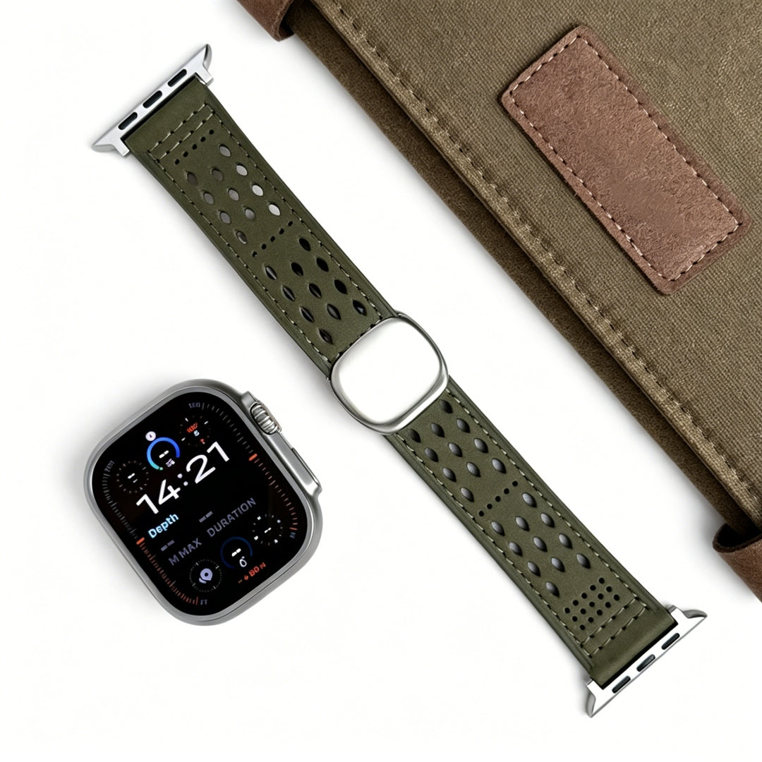 Atmungsaktives Magnetarmband aus Leder für die Apple Watch