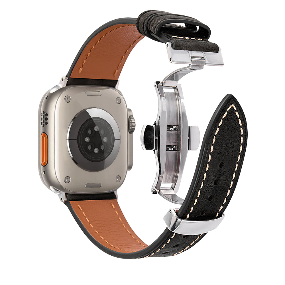 Correa de cuero con hebilla de mariposa para Apple Watch