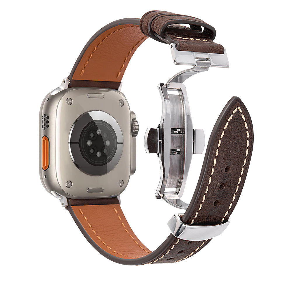 Correa de cuero con hebilla de mariposa para Apple Watch