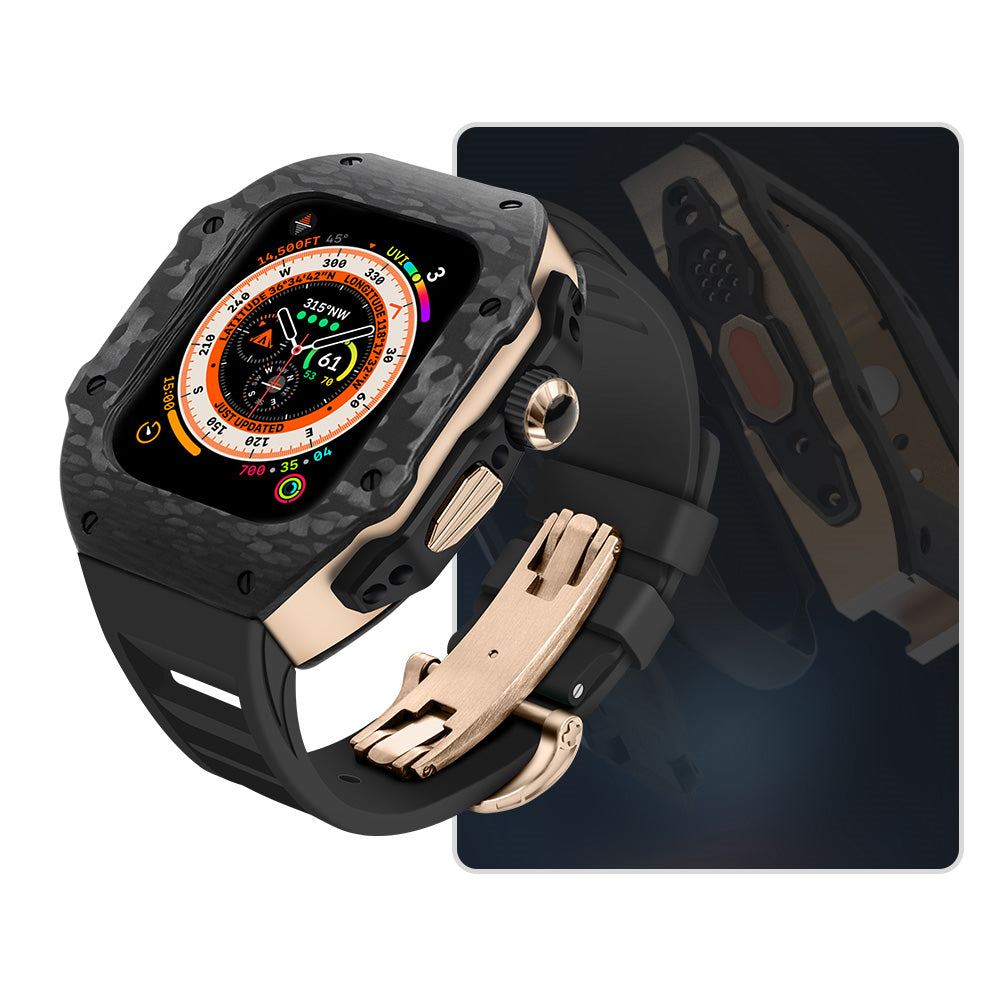 LUX8008 Fluororubber Band 316L Stainless Steel Carbon Fiber Case Retrofit Kit For Apple Watch