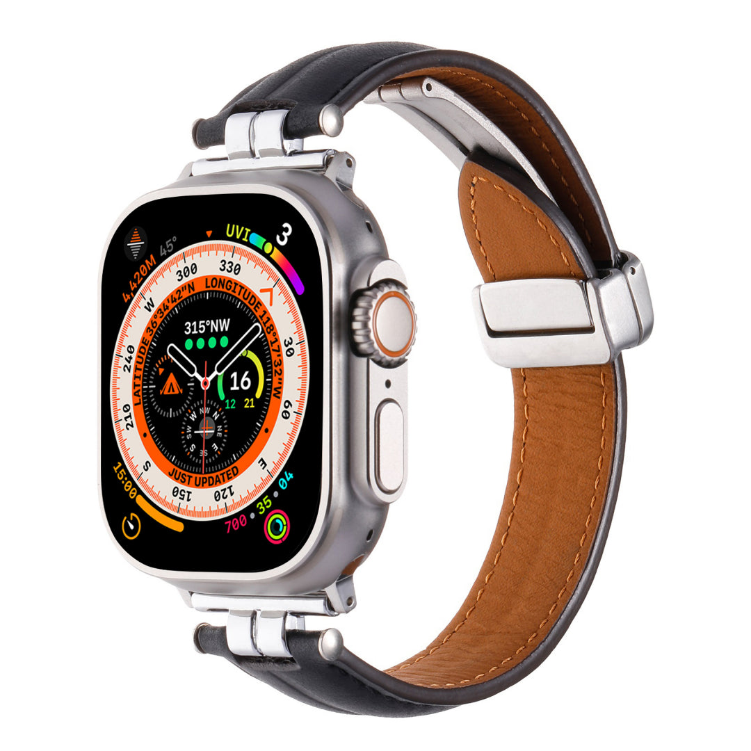 New Leather Magnetic Folding Buckle Groove Band For Apple Watch