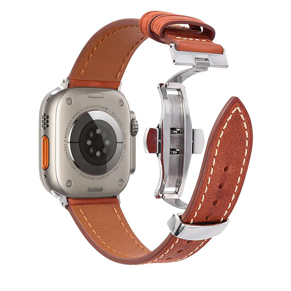 Correa de cuero con hebilla de mariposa para Apple Watch