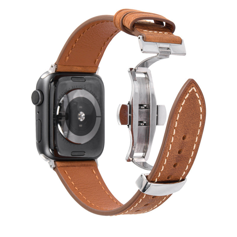 Luxury Leather Butterfly Buckle Band For Apple Watch
