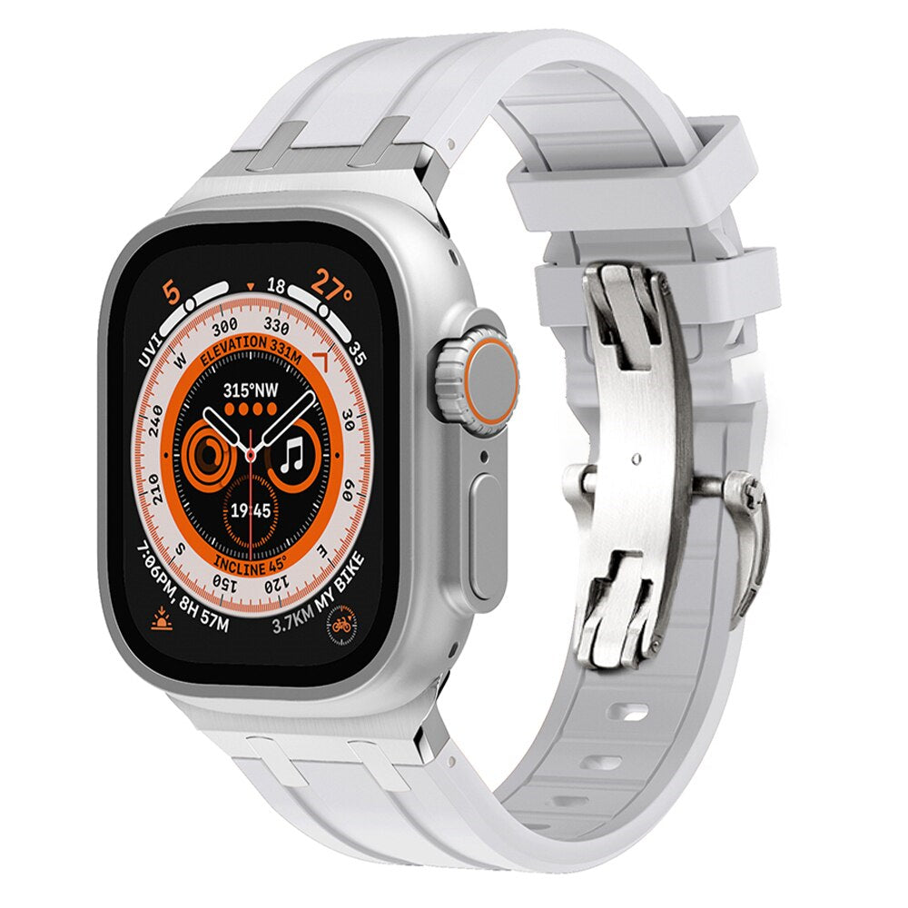 Luxury AP Metal Head Butterfly Buckle Silicone Band For Apple Watch