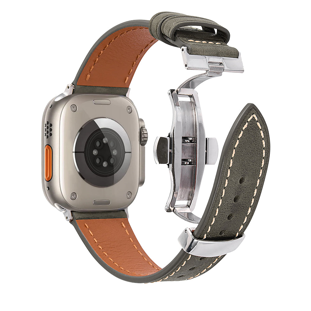 Correa de cuero con hebilla de mariposa para Apple Watch