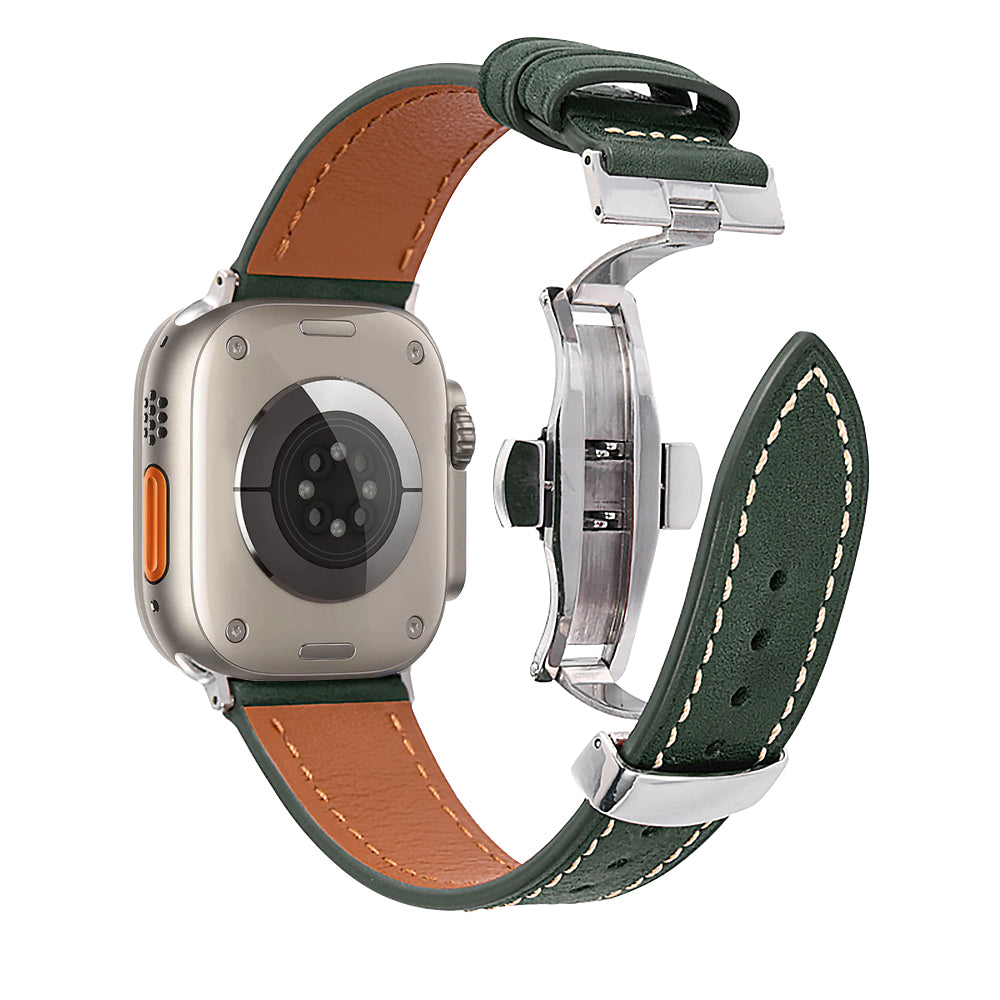 Correa de cuero con hebilla de mariposa para Apple Watch