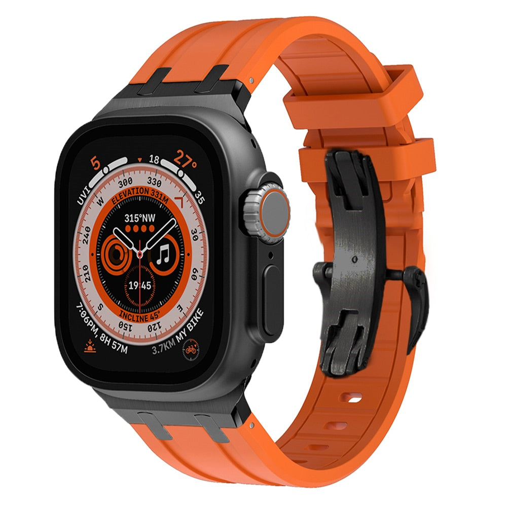Luxury AP Metal Head Butterfly Buckle Silicone Band For Apple Watch