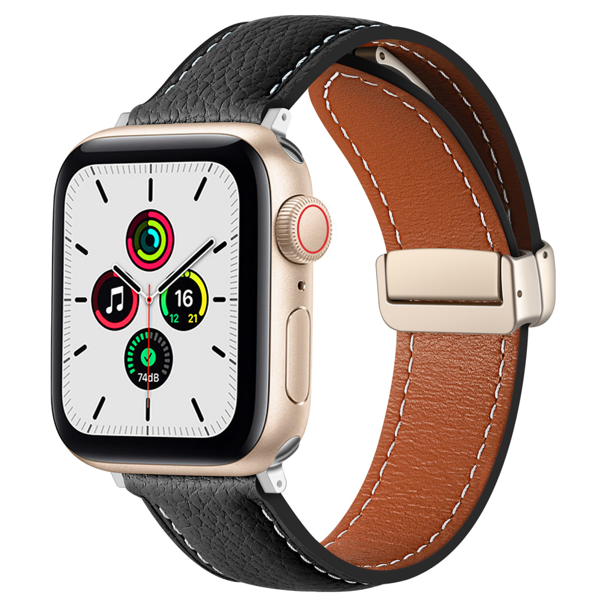 Leather Magnetic Folding Buckle Band For Apple Watch