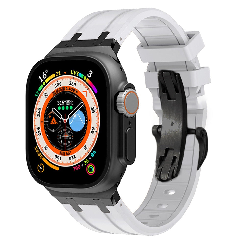 Luxury AP Metal Head Butterfly Buckle Silicone Band For Apple Watch