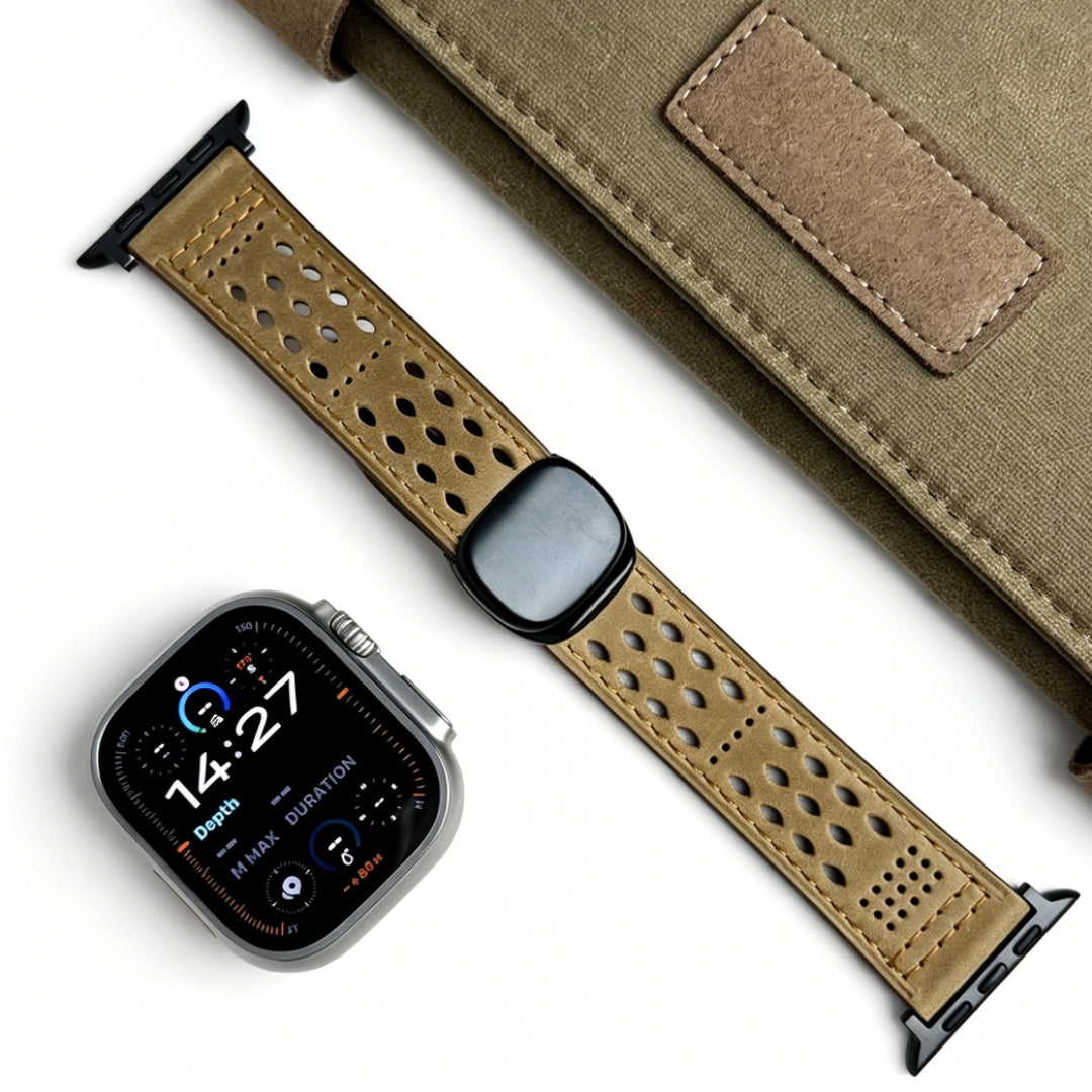 Atmungsaktives Magnetarmband aus Leder für die Apple Watch