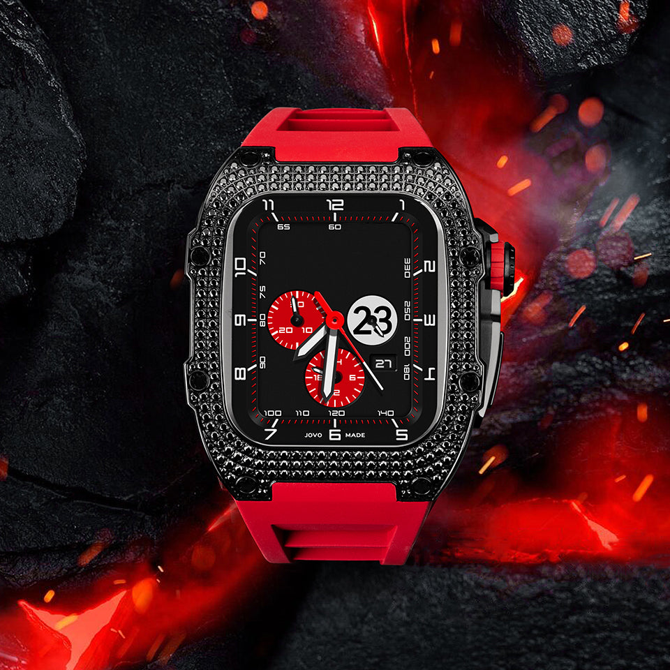 Kit de actualización de caja de acero inoxidable 316L con circonita 5A y correa de fluoroelastómero LUX9009 para Apple Watch