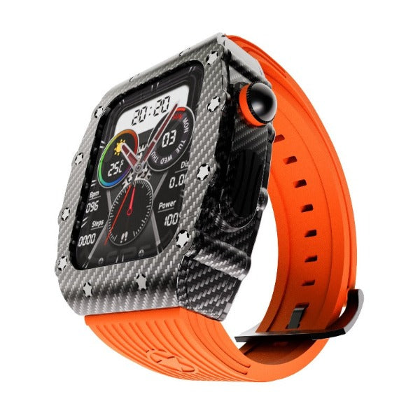 LUX7007 Silicone Band 316L Stainless Steel Carbon Fiber Case Retrofit Kit For Apple Watch