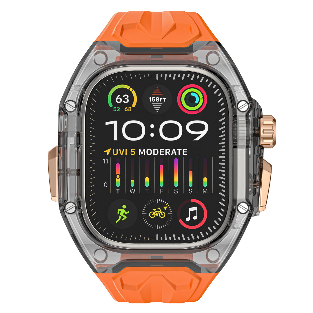 #Color_Transparent Black Case+Orange Band