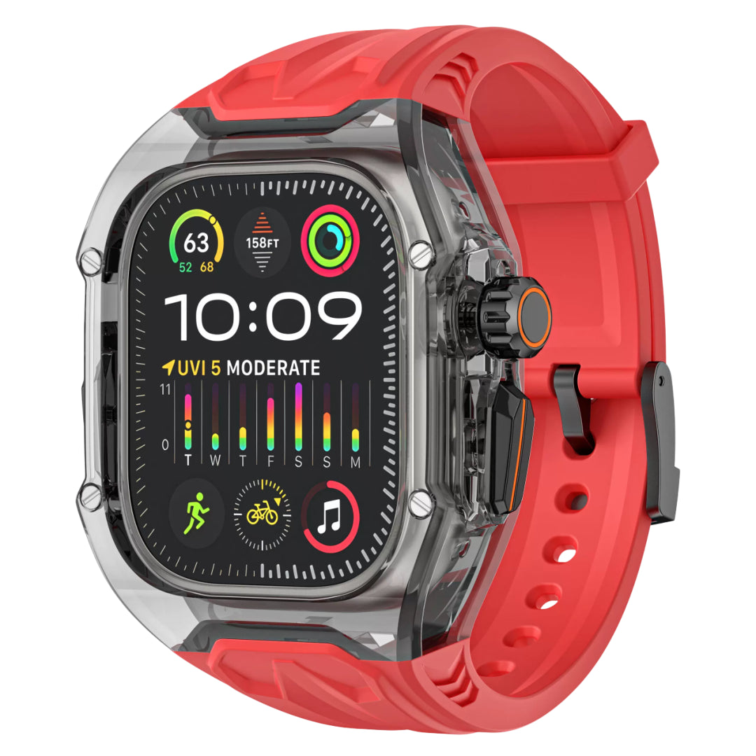 #Color_Transparent Black Case+Red Band