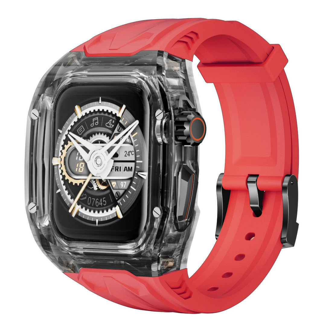 #Color_Transparent Black Case+Red Band