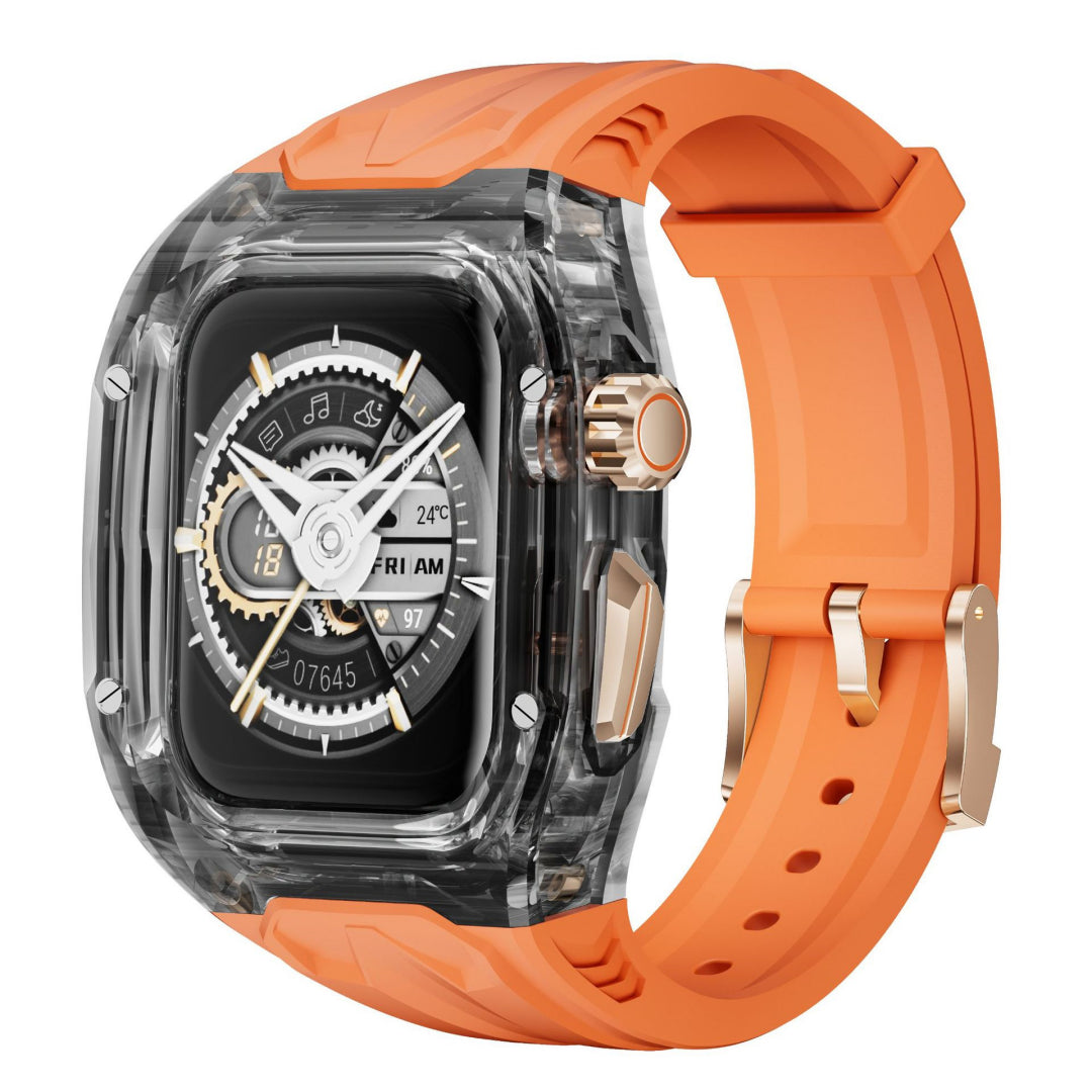 #Color_Transparent Black Case+Orange Band