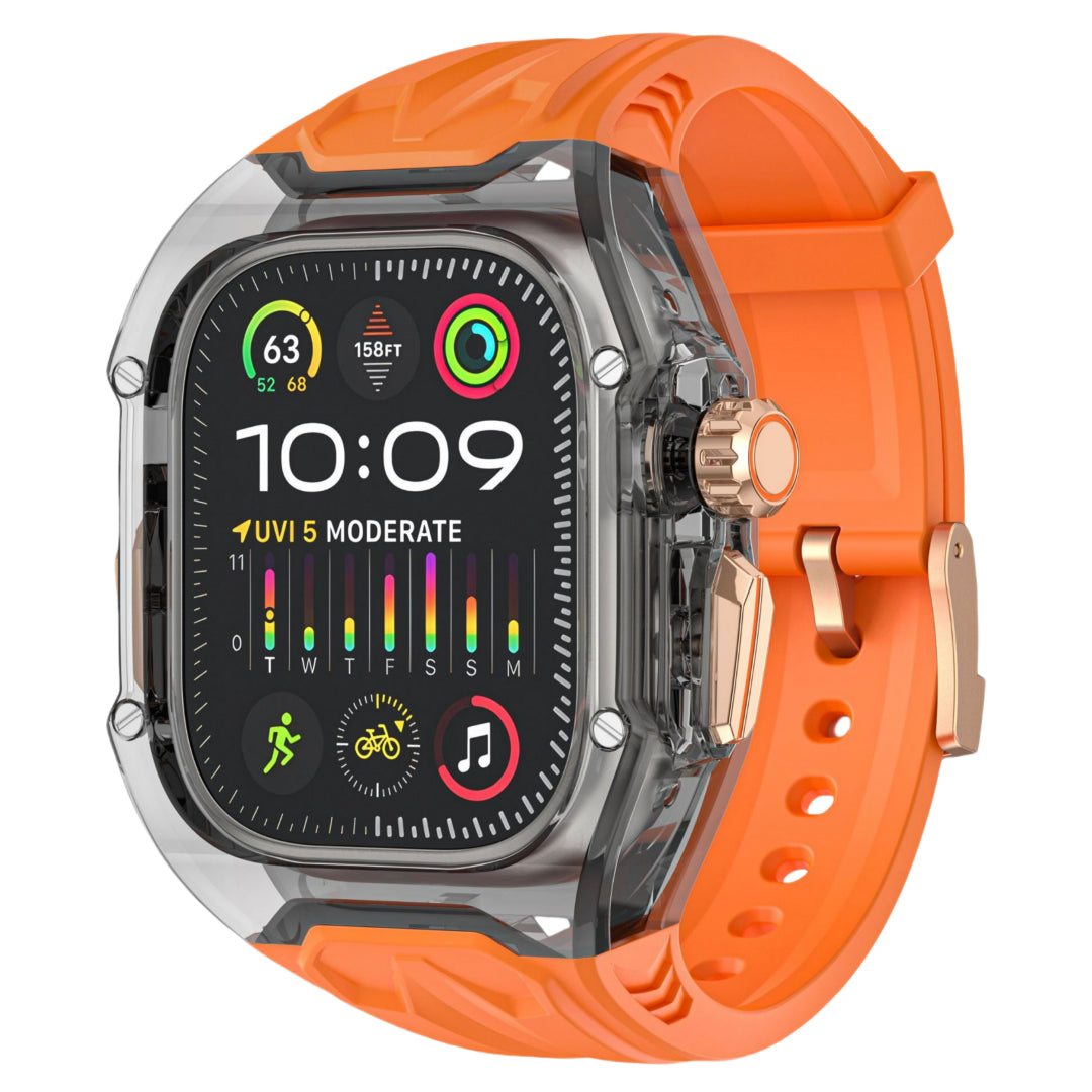 #Color_Transparent Black Case+Orange Band