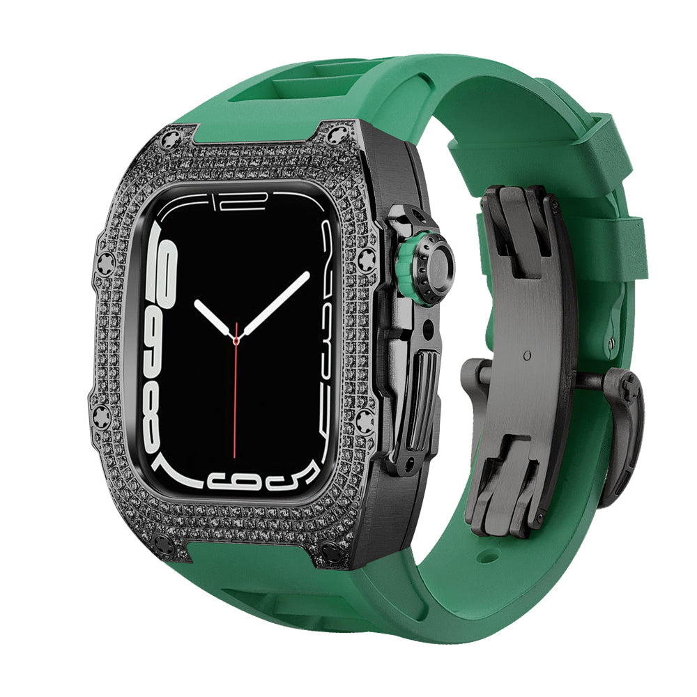 LUX9009 Fluorelastomerband 316L Edelstahl 5A Zirkongehäuse Nachrüstsatz für Apple Watch 