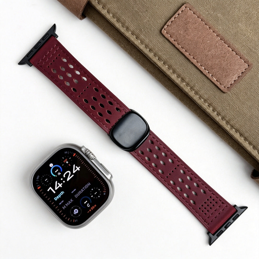 Leather Breathable Magnetic Band For Apple Watch