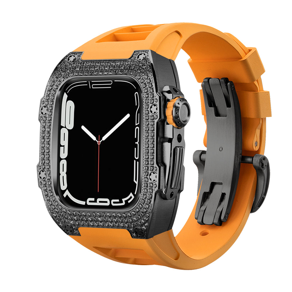 LUX9009 Fluorelastomerband 316L Edelstahl 5A Zirkongehäuse Nachrüstsatz für Apple Watch 