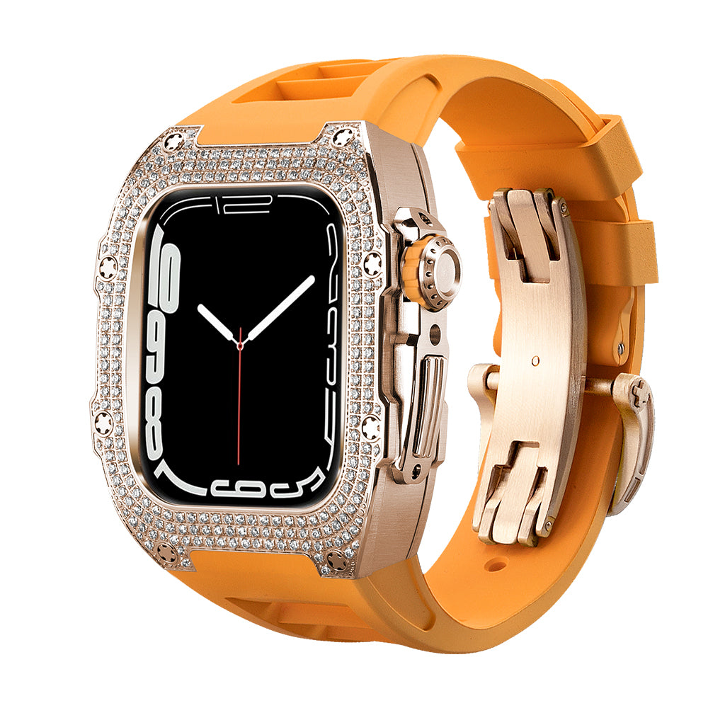 LUX9009 Fluorelastomerband 316L Edelstahl 5A Zirkongehäuse Nachrüstsatz für Apple Watch 