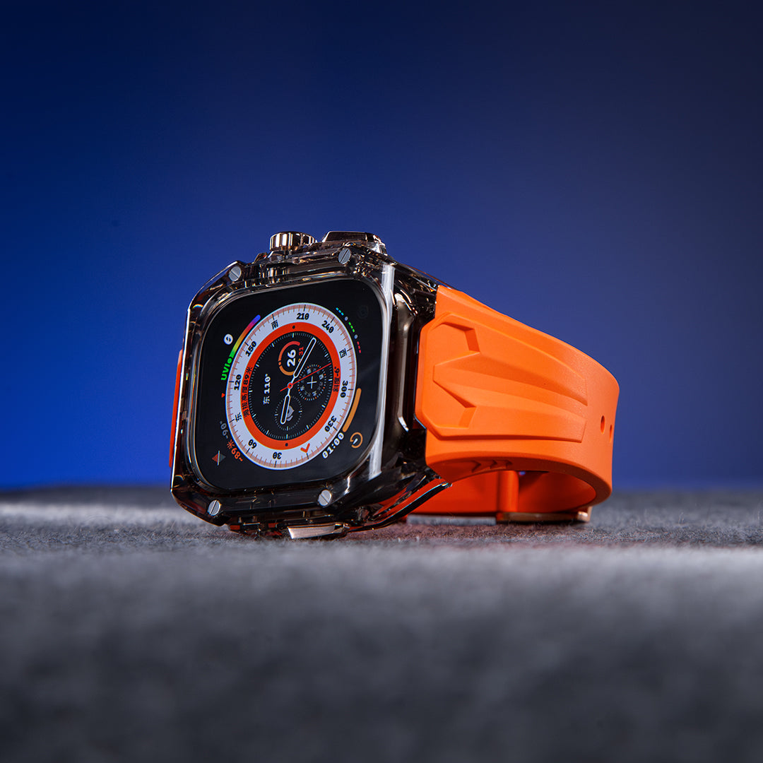 #Color_Transparent Black Case+Orange Band