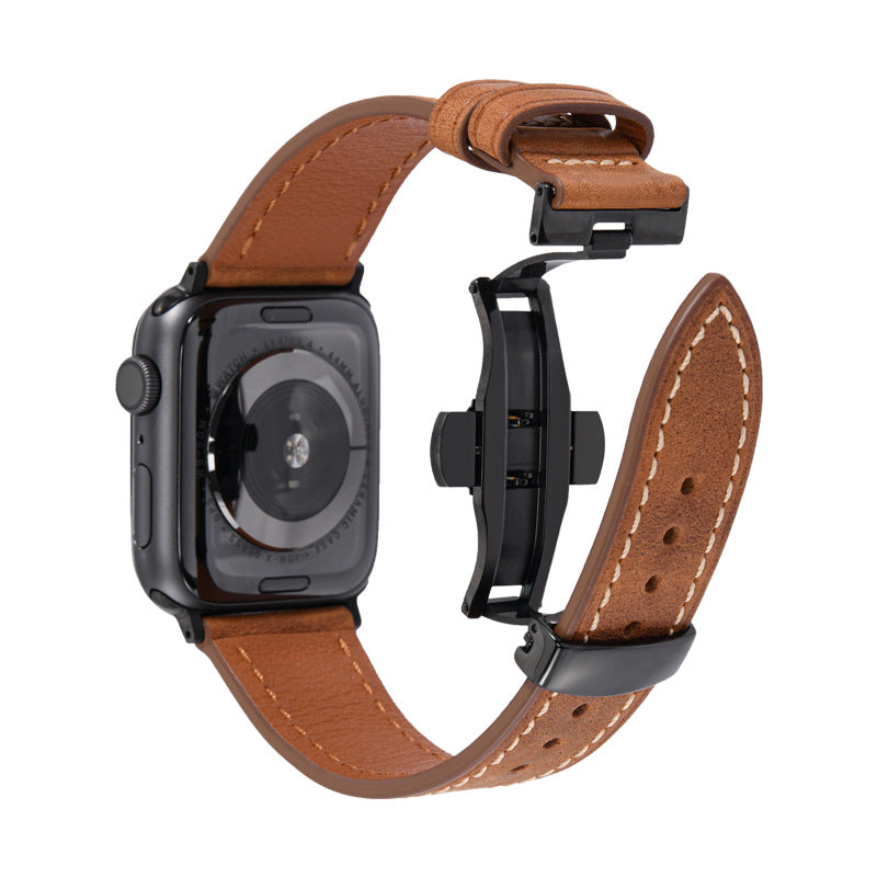 Luxury Leather Butterfly Buckle Band For Apple Watch