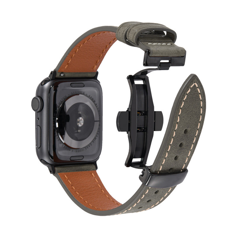 Luxury Leather Butterfly Buckle Band For Apple Watch