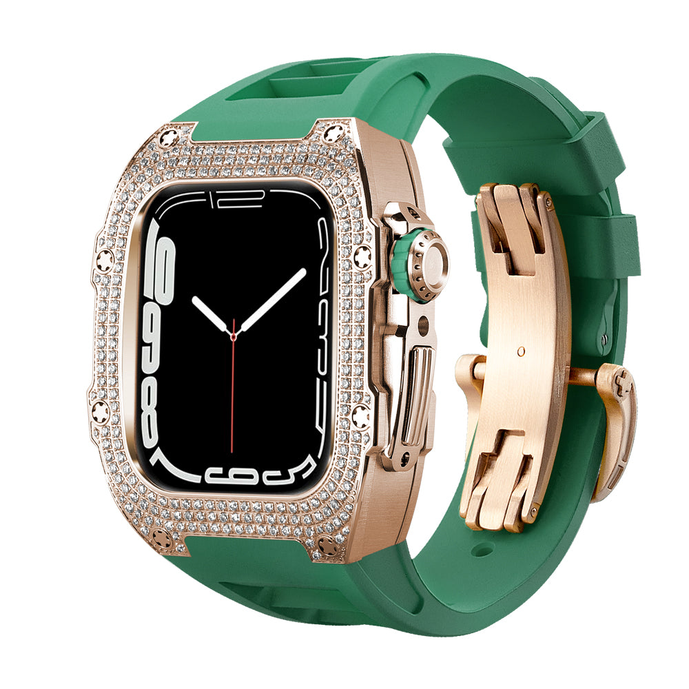 LUX9009 Fluorelastomerband 316L Edelstahl 5A Zirkongehäuse Nachrüstsatz für Apple Watch 