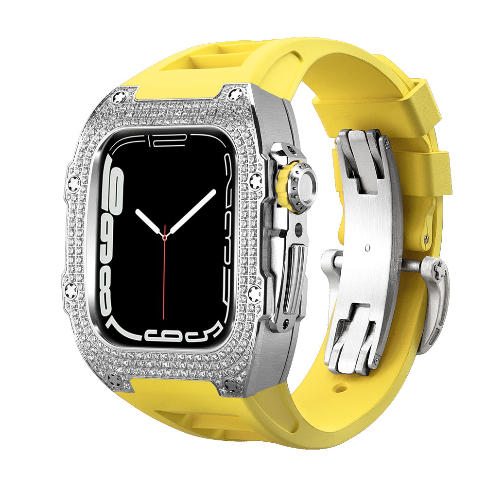 LUX9009 Fluorelastomerband 316L Edelstahl 5A Zirkongehäuse Nachrüstsatz für Apple Watch 